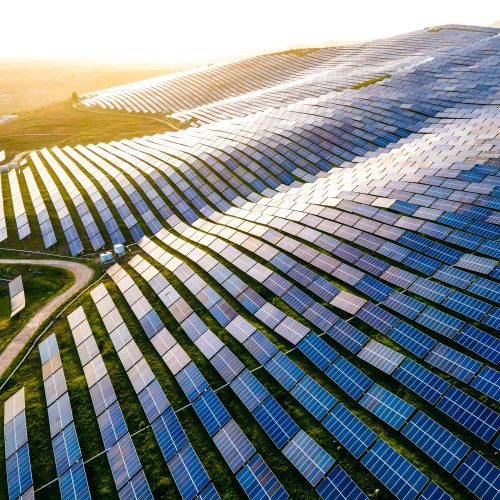 Aerial view of solar panels in mountain Aerial view of solar panels in mountain